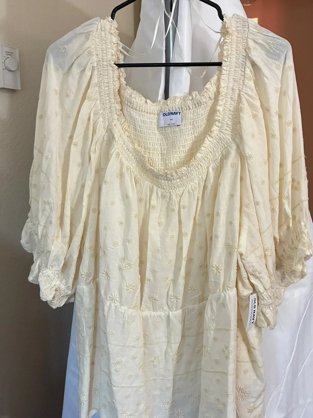 Old Navy Cream Smocked Square-Neck Peasant Blouse